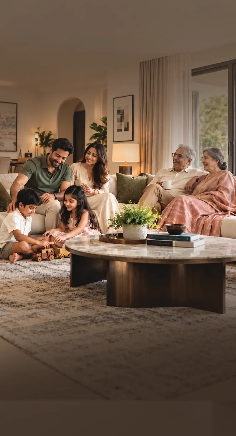 Two generations sharing a spacious Valencia living room